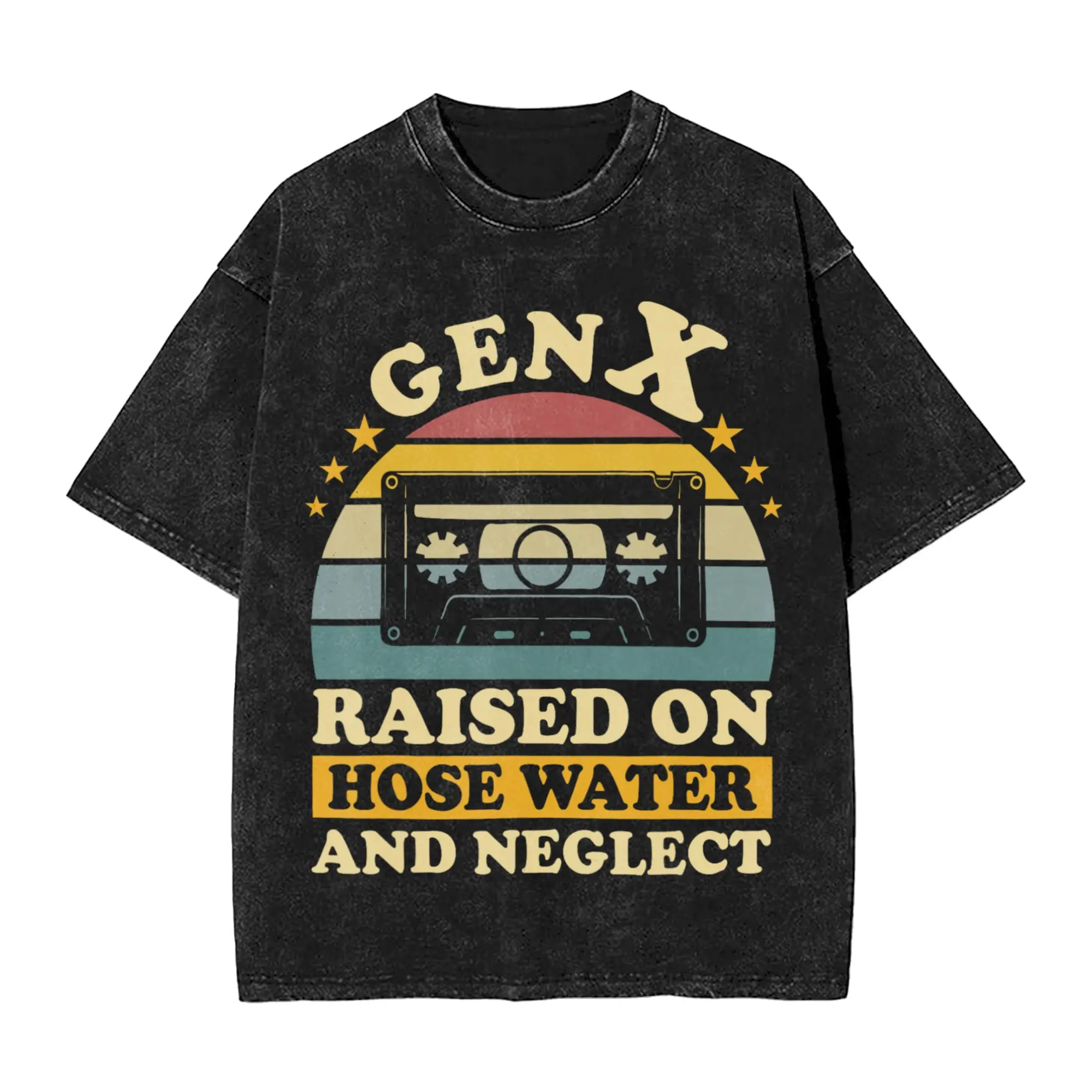 Gen X Raised On Hose Water and Neglect Humor Generation  Washed T Shirts Streetwear T-Shirt  Tees Tops for Men Women Harajuku