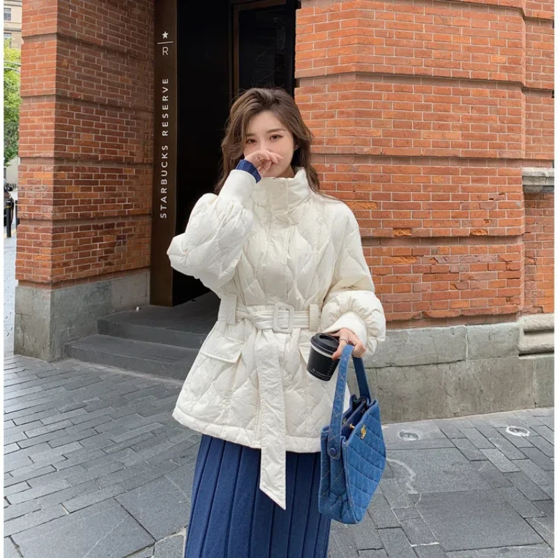 Long Cotton Jacket for Female Students Korean Version Loose Cotton Jacket with Waist Cinching Slim Effect Thick Cotton Jacket