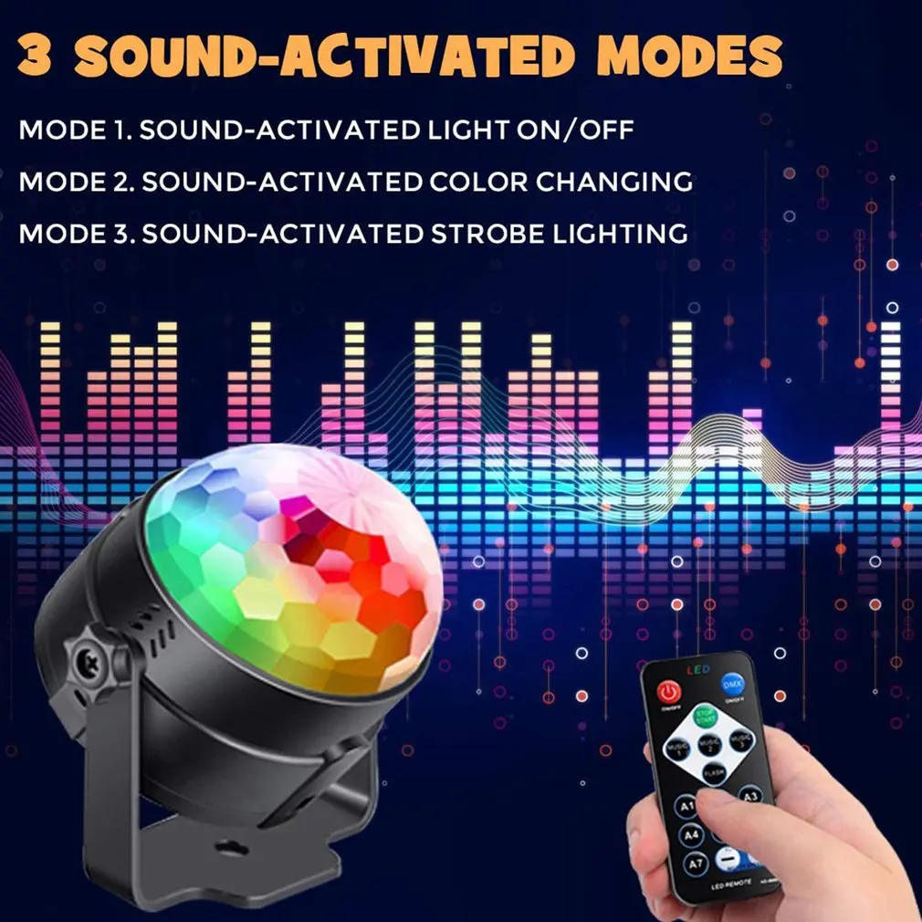 

RGB Disco Ball Party Lights DJ Disco Light LED Projector Strobe Lamp Birthday Party Car Club Bar Karaoke Xmas Sound Activated