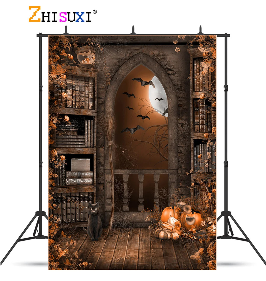 

ZHISUXI Halloween Backdrop Pumpkin Lantern Castle Forest Moon Tombstone Photography Background Photo Studio Props 2158 WSJ-03