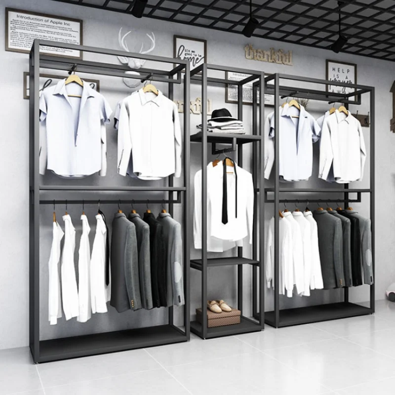 Custom, Black Menswear Clothes Store Showroom Interior Decoration Boutique Garment Display Rack and Stands