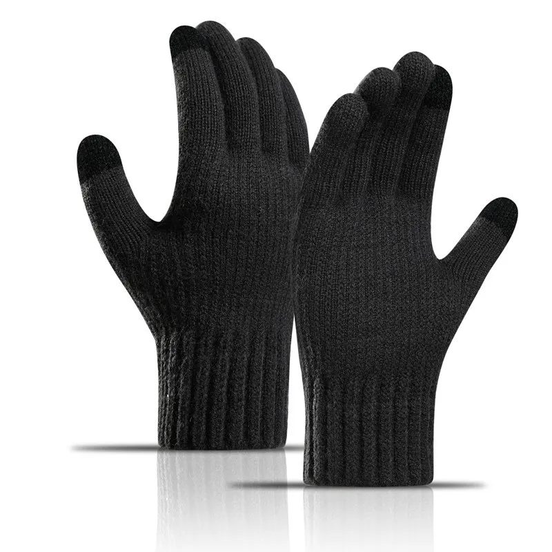 Winter Warm Gloves Men Outdoor Sports Ski Running Cycling Knitted Plush Cold Resistance Non-Slip Motorcycle Touch Screen Gloves