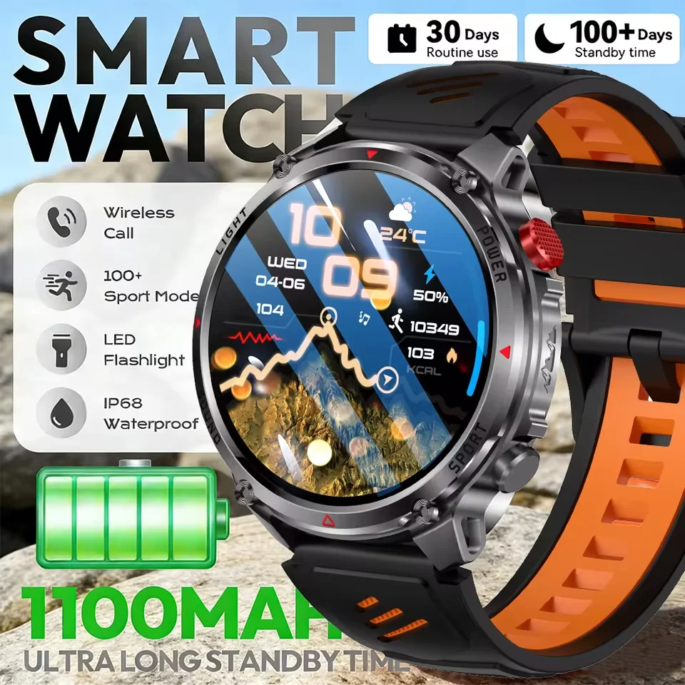 

2026 New Ultra 1100mAh Large Battery Smart Watch GPS Compass IP68 Waterproof AMOLED Sports tracker Outdoors Military Smartwatch