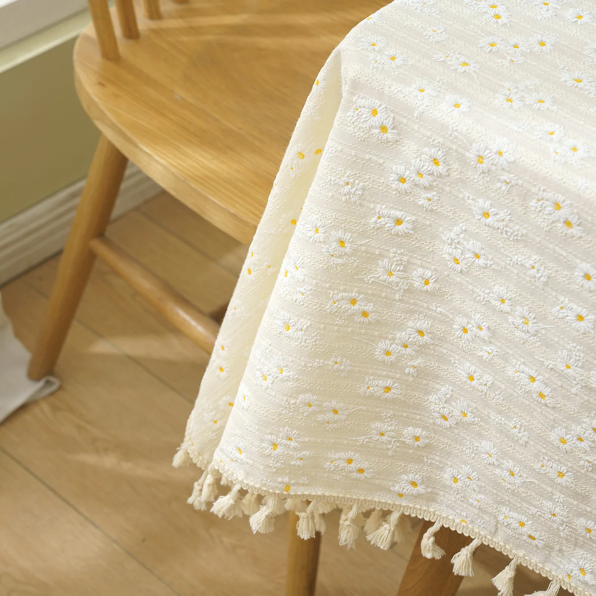 Small Fresh Cotton and Linen Tablecloth,Student Dormitory White Dustproof and Non-slip Decorative Cloth, Coffee Table Cover