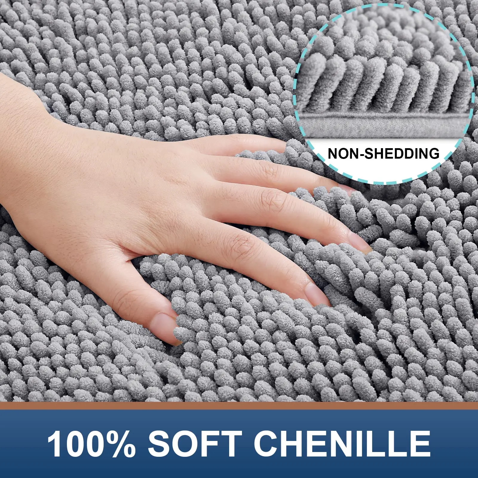 Luxury Chenille Bath Rug, Extra Soft and Absorbent Shaggy Bathroom Mat Rugs, Machine Washable, PVC Non-Slip Plush Carpet Runner