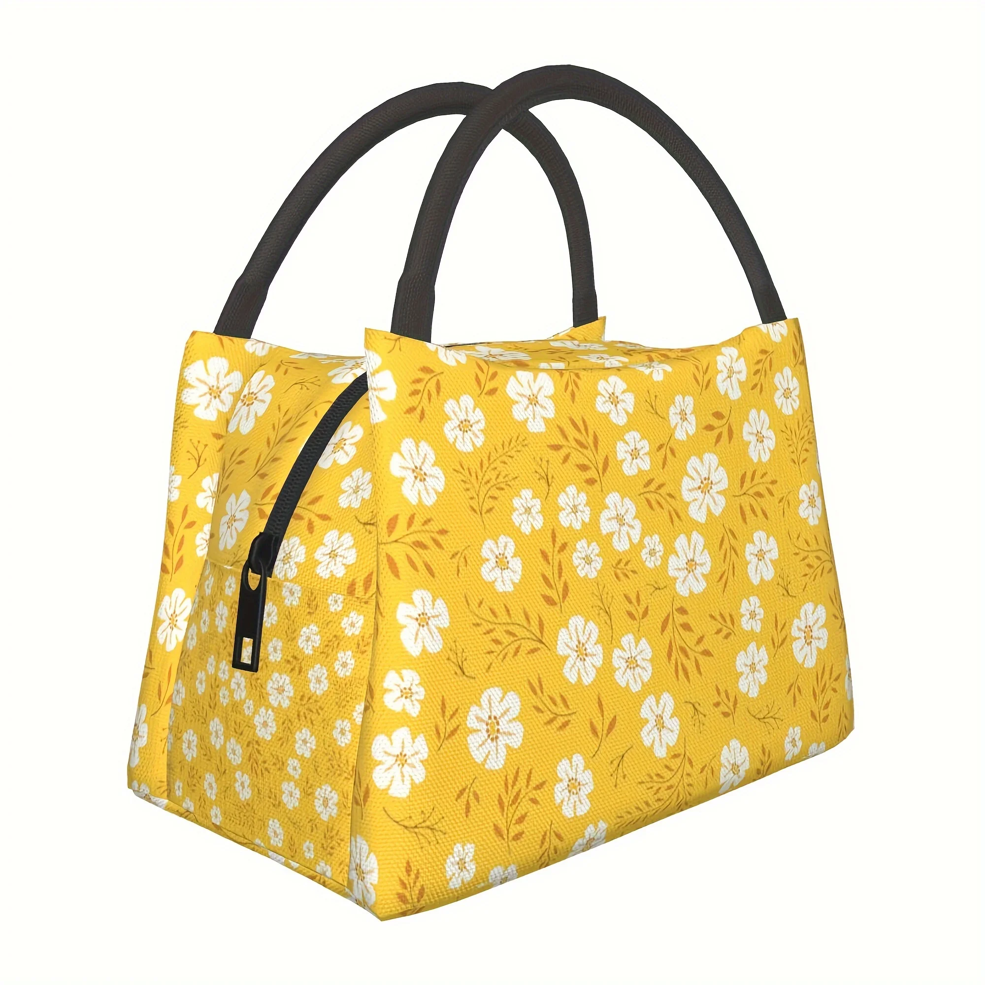 

1pc Yellow Flower, Portable Reusable Cooler Bag, Cooler Bag, Insulated Lunch Bag for Camping Picnic Beach Essentials