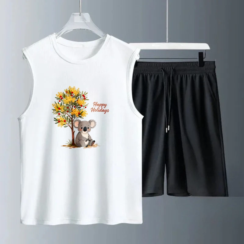 الرجال تانك الأعلى مجموعات تنفس مجموعة ملابس للرجال البوليستر بدلة على الموضة للرجل الرجال البلوز مجموعة Summe قصيرة الأكمام + السراويل #1