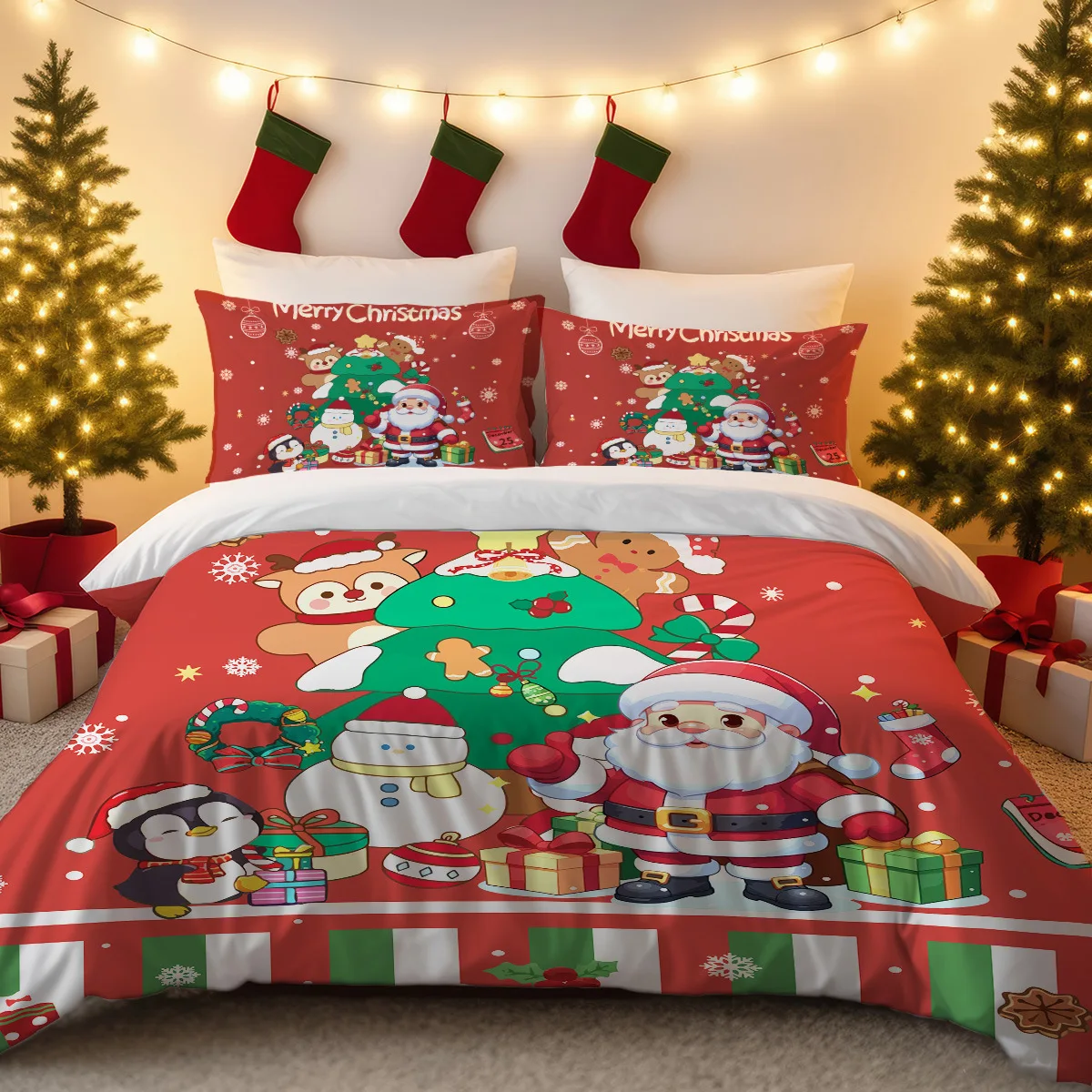 Christmas Theme bedding set 3Pcs Twin Queen patternsSize With 2Pillowcases 50cmx75cm soft and comfort Bedding accessories