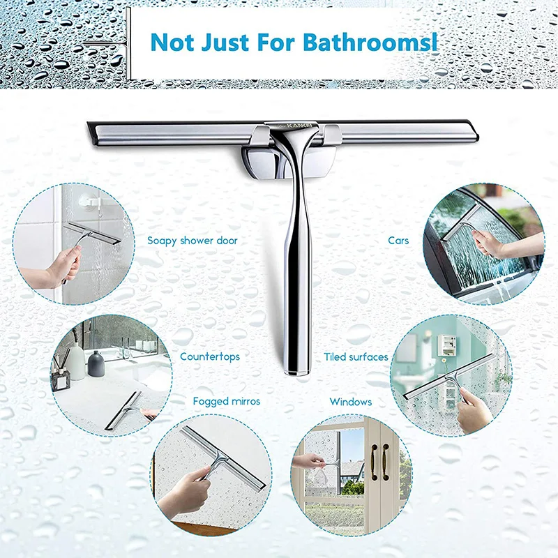 Stainless Steel Shower Squeegee with Silicone Window Cleaning Tool Glass Wiper For Bathroom Kitchen Car