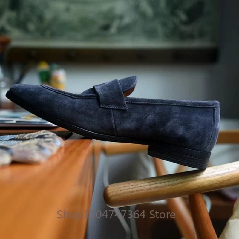 Concise Fashion Cow Suede  Vintage Cowhide Loafers Men's Shoes Casual Slip on Business Work Walking Designer Leather Shoes Male