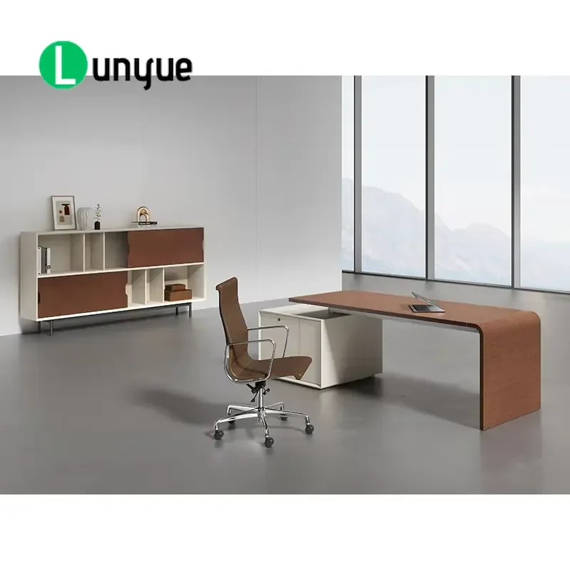 Modern Luxury L Shaped Executive Desk Wooden Modular Office Workbench with Side Cabinet Rotary Design for Home Business