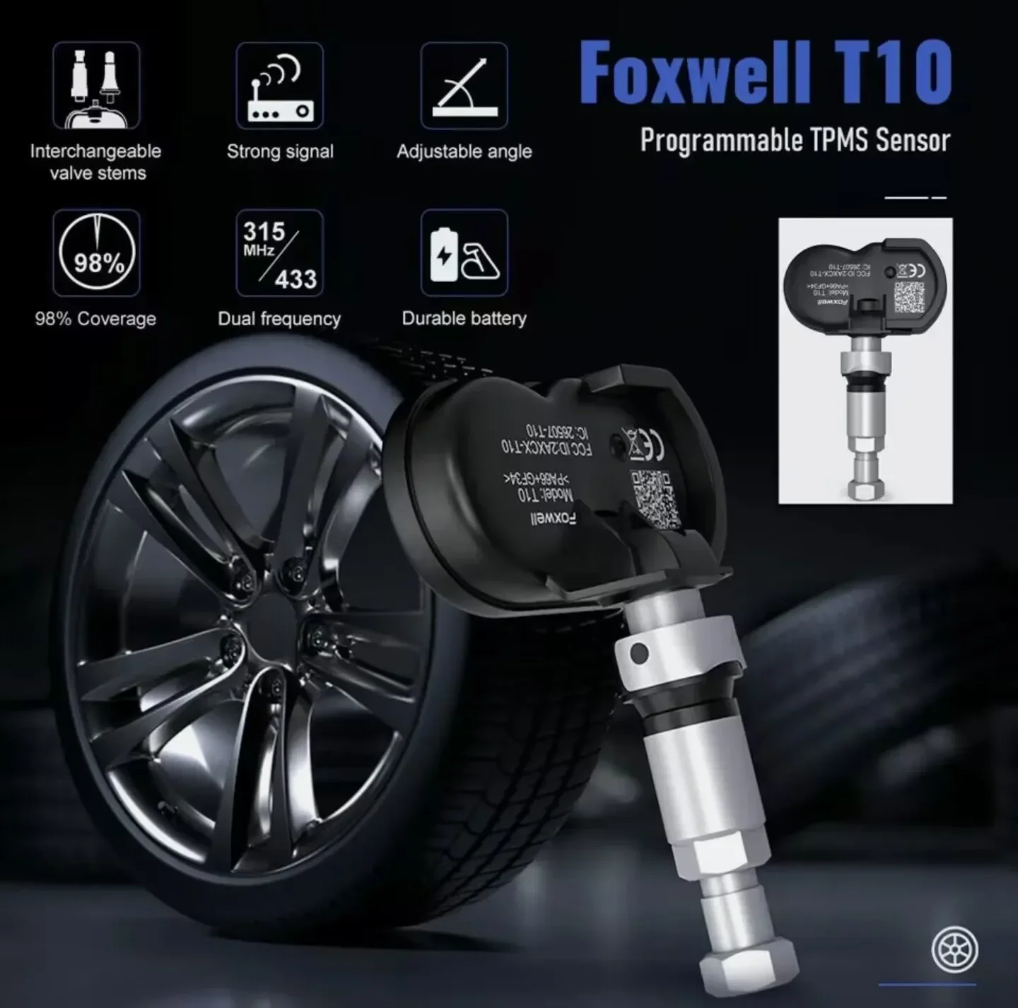 4pcs Foxwell T10 Sensors for Foxwell T1000 TPMS Tool / Foxwell T2000 for Programming Data Tire Pressure Monitoring System Tester