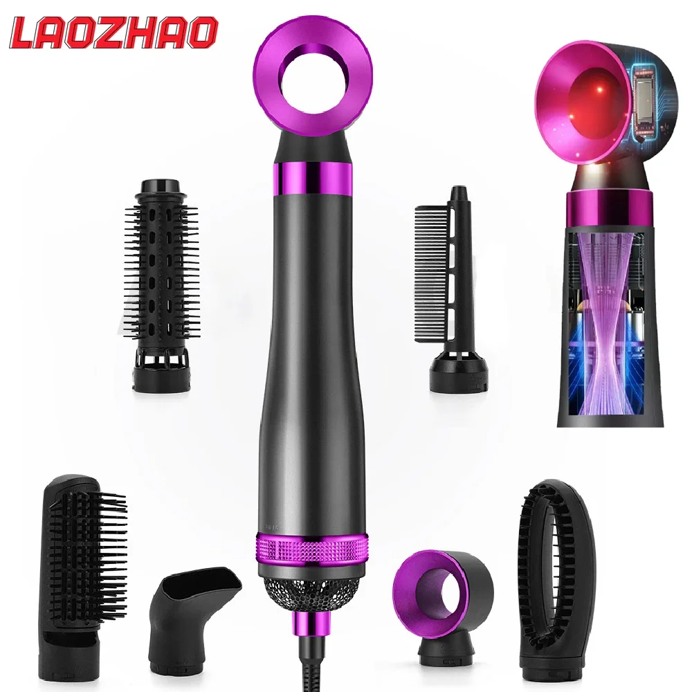 1Set 6-in-1 Hot Air Hair Styler Brush, 800W Auto Wrap Curlers Multi Styler, 2 Temp Levels, Hair Tools Straight Curl Dry Smooth