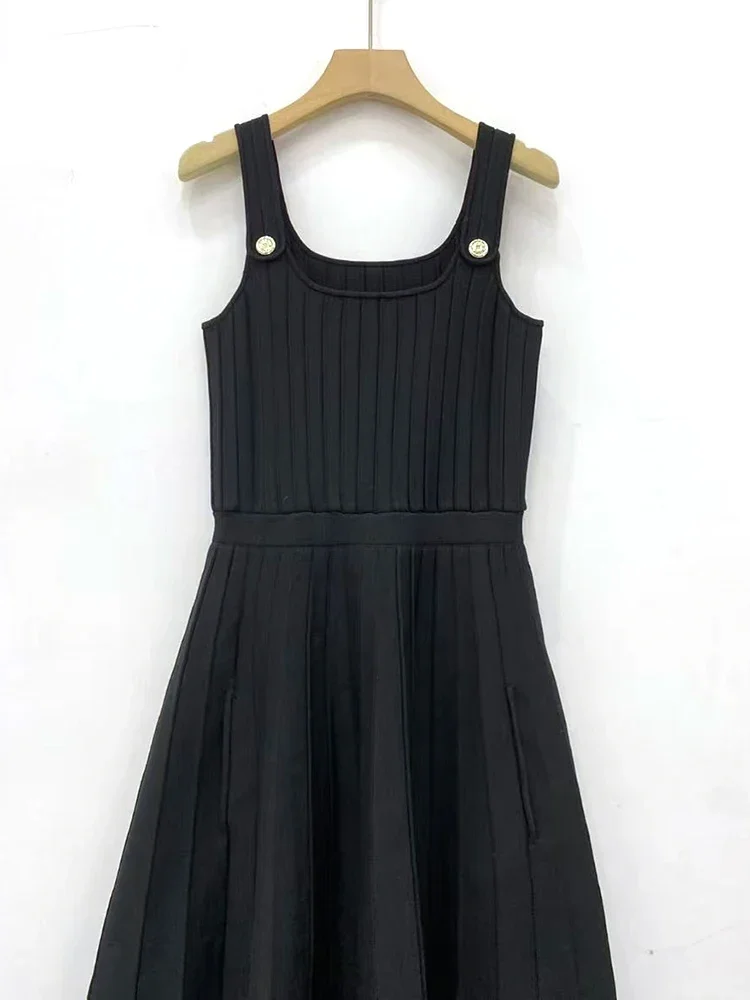 

Women's black knitted suspender dress with one-shoulder neckline, office ladies elegant midi robe