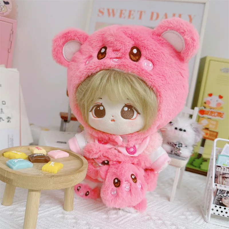 

20cm Cartoon Girls Plush Cotton Doll 5Pcs Cute Fluffy Rose Red Beaver Suit Kawaii No Attribute Dolls DIY Clothes Accessory Toys