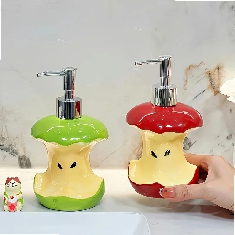 Ins Style for Apple Core Ceramic Soap Dispenser for Shower Gel Shampoo Lotion, Creative Home Bathroom Decor & Holiday