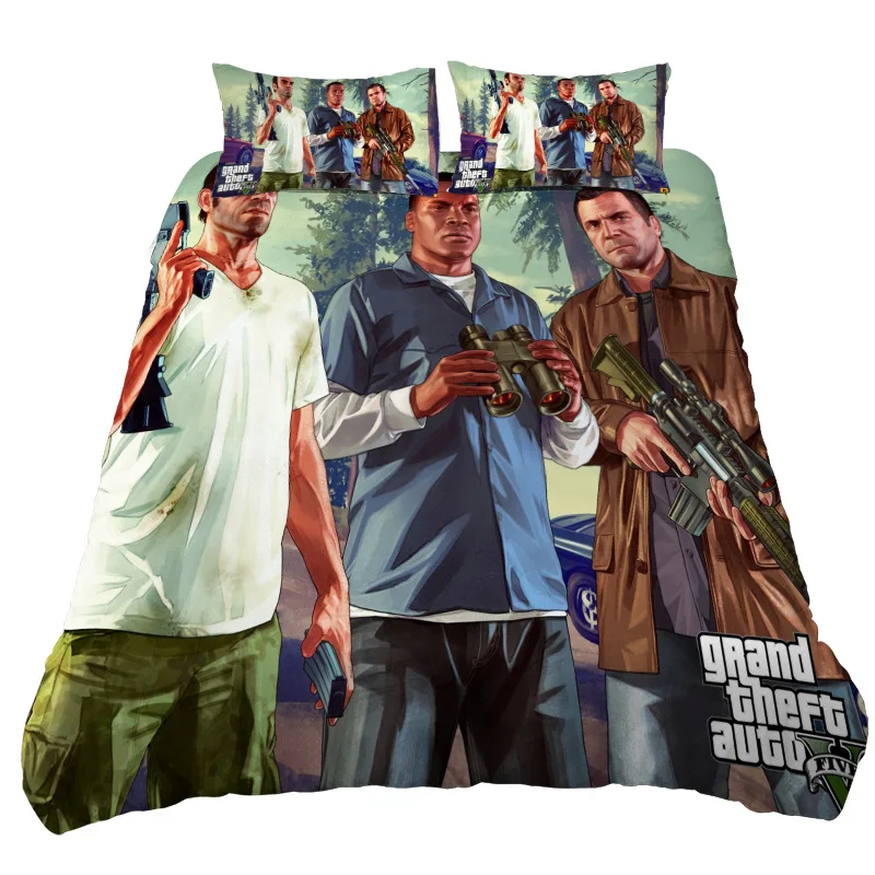 Popular Games Grand Theft Auto Pattern Duvet Cover Set 3d Cartoon Bedding Set Bed Linen Bedclothes for Adult Children Boys Girls