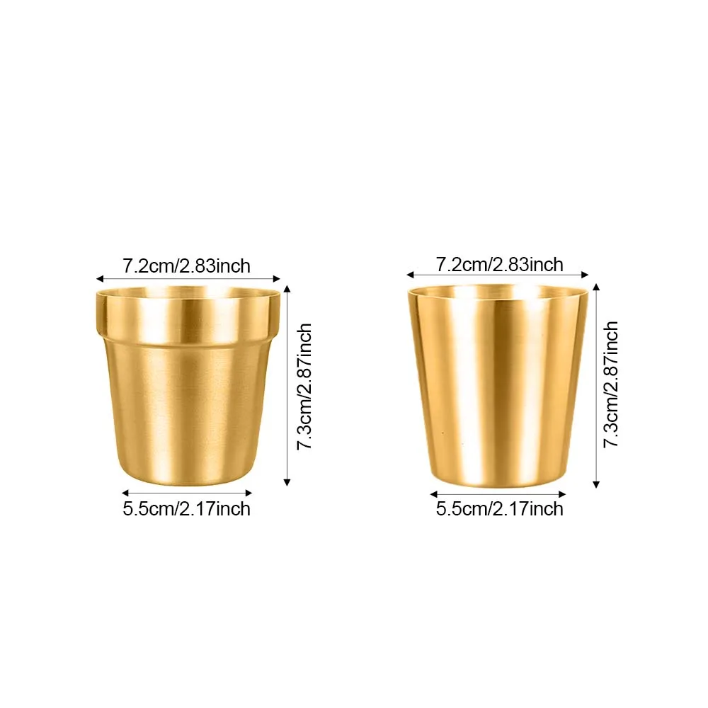 2pcs gold 304 stainless steel cups, small metal anti drop double-layer cups, for storing milk, beer, beverages, camping, parties - Detail 1