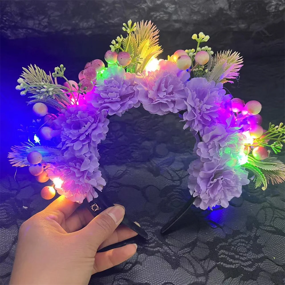 

Women Girls Bridal Light Up Flower Headband Halloween Christmas Hair Bands LED Wedding Holiday Headpiece Glow Party Supplies