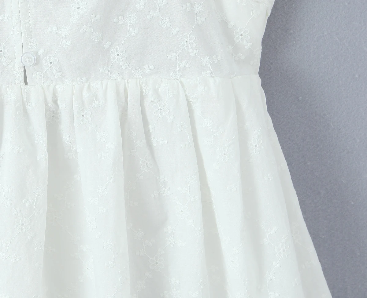 Vakantie Wit Gesplitst Borduren Kant Katoenen Strik Vetersluiting Sling Jurk Vrouwen Knop V-hals Vetersluiting Terug Backless Vestdios Gewaad