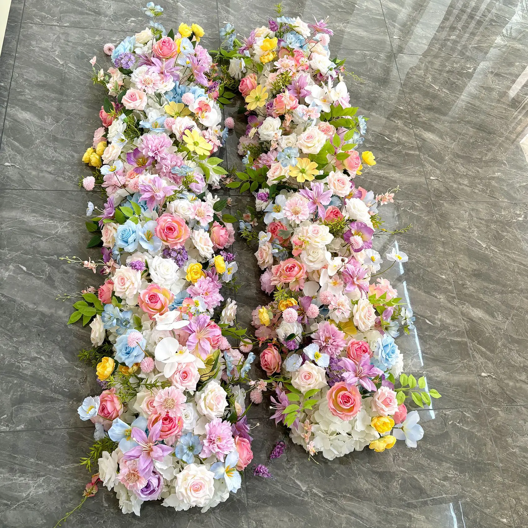 Pastellfarbene Seidenblumenreihe, künstliche Blumen-Tischläufer, Hochzeits-Blumenarrangement, Event-Bankett-Hintergrunddekoration, Requisiten – Detail 4