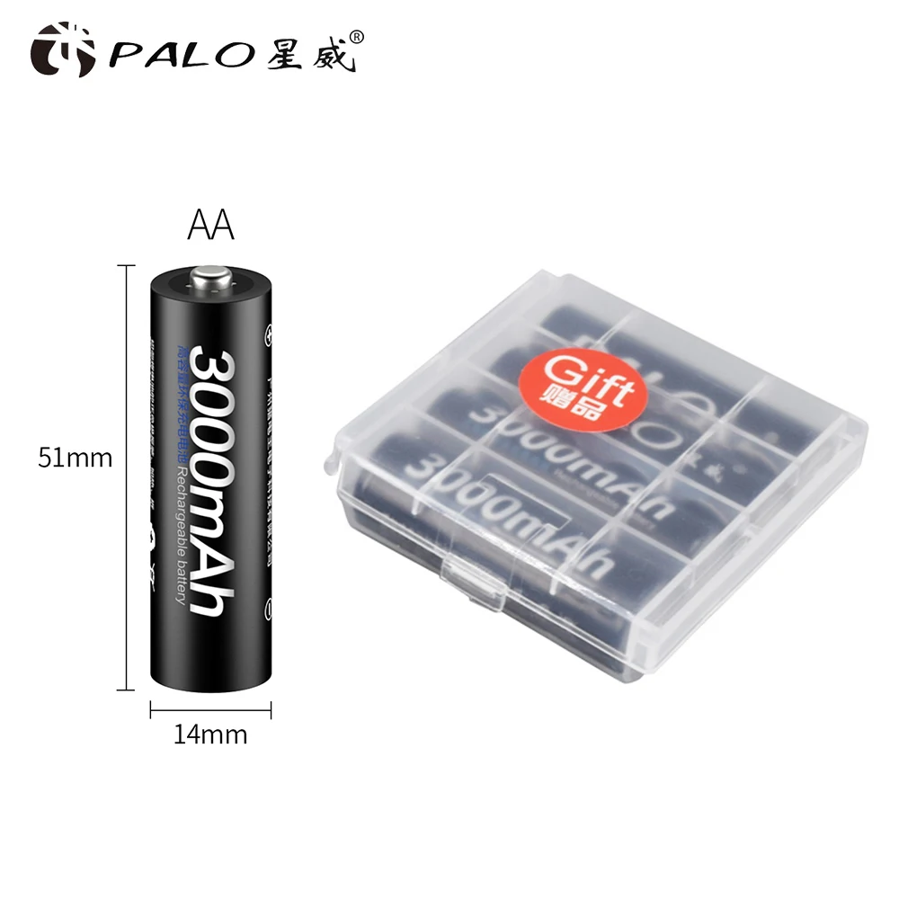 PALO AA Rechargeable Battery 1.2V NIMH AA 2A Cell With 8 Bays Charger for 21700 18650 16340 Li-Ion Batteries AA/AAA NIMH Battery