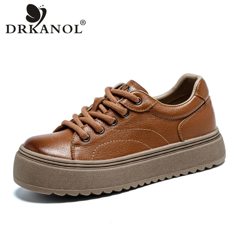 

DRKANOL/женские туфли для досок, осень 2026, туфли из натуральной коровьей кожи на плоской платформе со шнуровкой, повседневные кроссовки в стиле ретро, обувь H9612