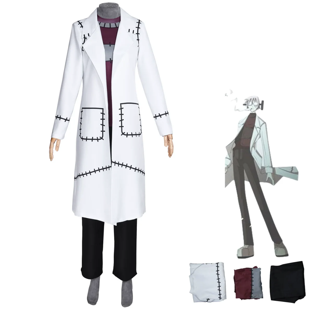 

Anime Soul Eater Stein Dr Cosplay Costume White Long Coat Trench Top Uniform Full Set Adult Man Halloween Carnival Suit