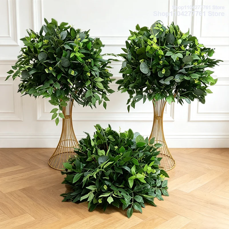 70cm bis 30cm Grüne Pflanzen Blumenball Künstliche Tischdekoration für Hochzeits- und Eventdekoration, Florale Arrangement für den Gang – Detail 1