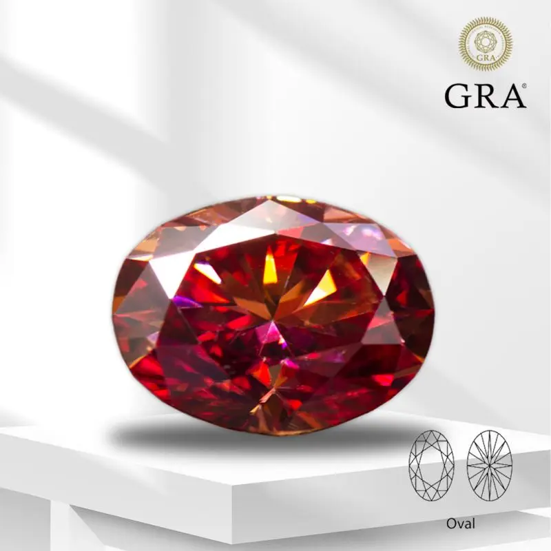 

Moissanite Colore Stone Oval Cut Watermelon Red Color with GRA Report Lab Grown Gemstone Jewelry Making Materials