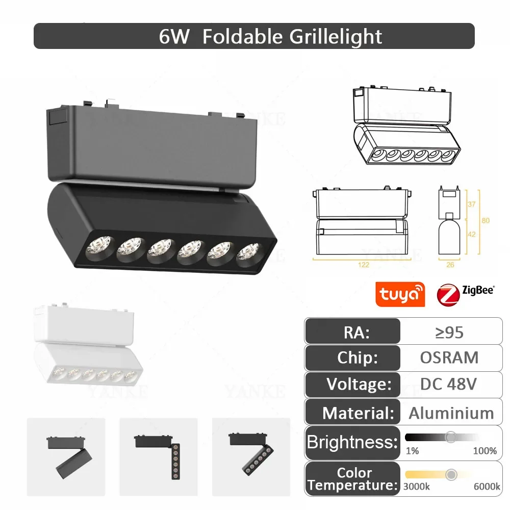 6 mm spoorlicht led magnetische rail plafondlamp systeem tuya smart home life zigbee dimbare lamp spotlight opbouw DC48V zwart w