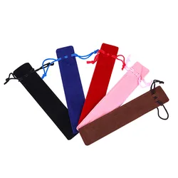 5Pcs/lot Velvet Drawstring Pen Bag Pouch Solid Color Pencil Case for Single Pen Storage Bag Black Blue Brown Pink Red Color