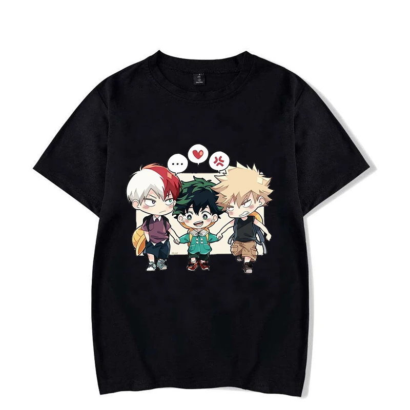 New Women Fashion Deku Todoroki Shoto Bakugou Katsuki Cartoon Print T-shirt Unisex Anime Clothing Casual O-neck Short Sleeve