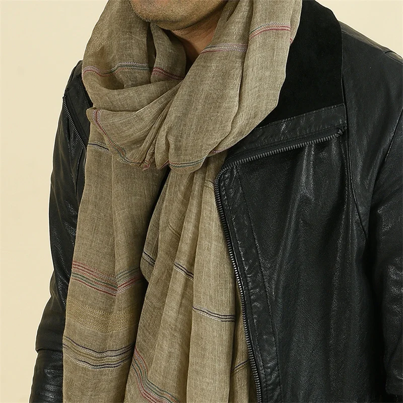 Fashion Men Scarf Cotton Linen Yarn-dyed Striped Men's Scarves Tassel Long Shawl Autumn Winter Male Accessories Bufanda Wraps