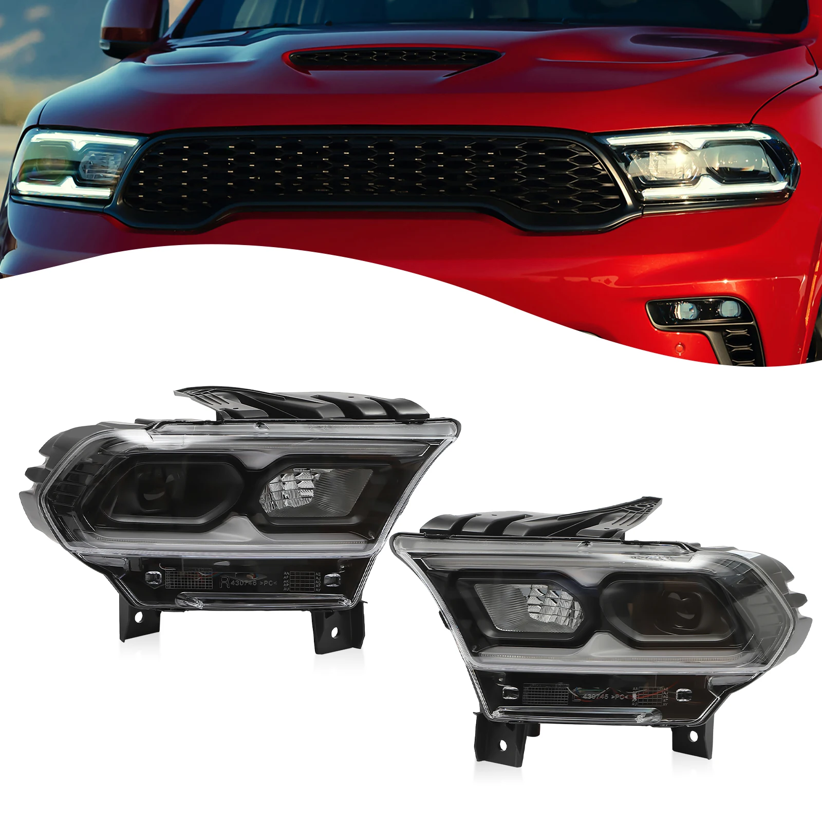 

LED Headlight Assembly For Dodge Durango 2021-2023 Black Full Driver or Passenger Side Pair Black