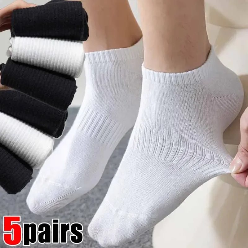 1/5pairs Men Ankle Socks Solid Color Black White Gray Invisible Breathable Cotton Sports Socks Male Short Socks Women Men Sox