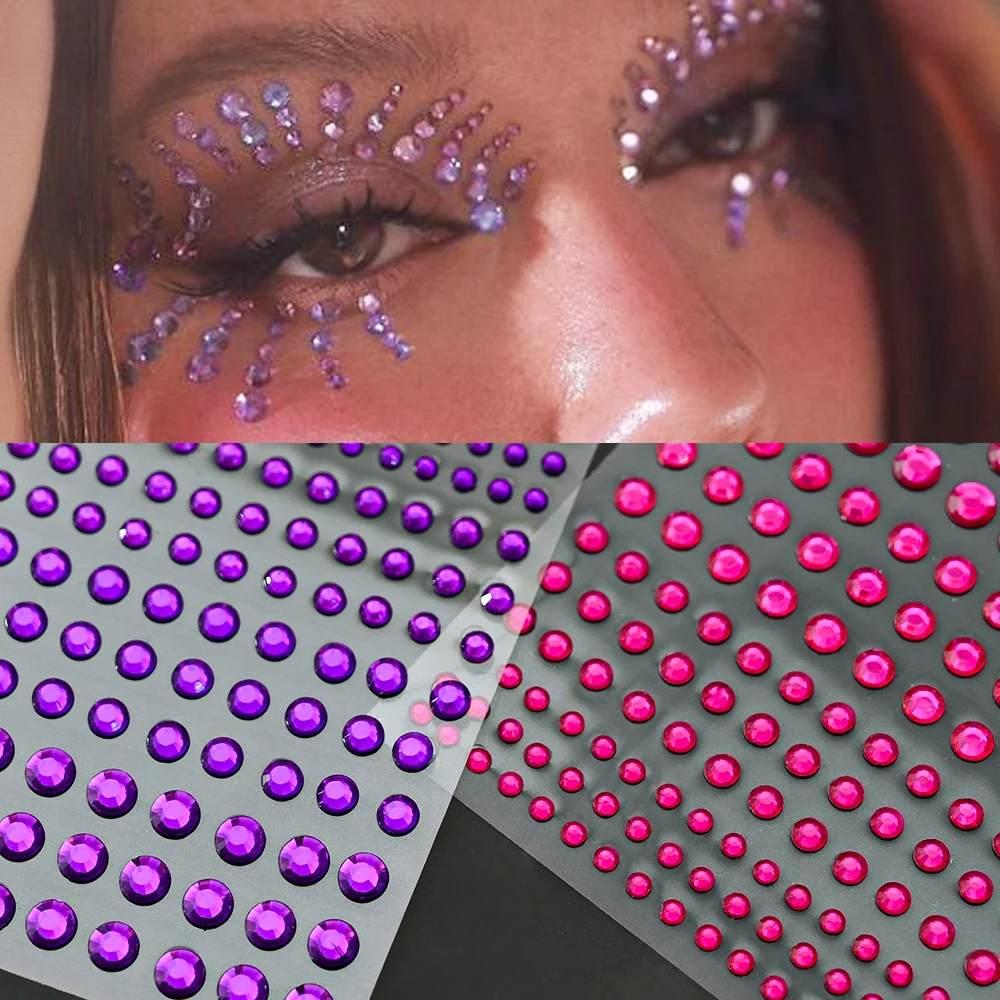 Bling Selbstklebende Gesichts-/Körper-Edelsteine 3D Stern/Mond/Herz/Runde Temporäre Tattoo-Aufkleber AB/Klar/Rot/Blau Gesichtshaar Nagelschmuck – Detail 3