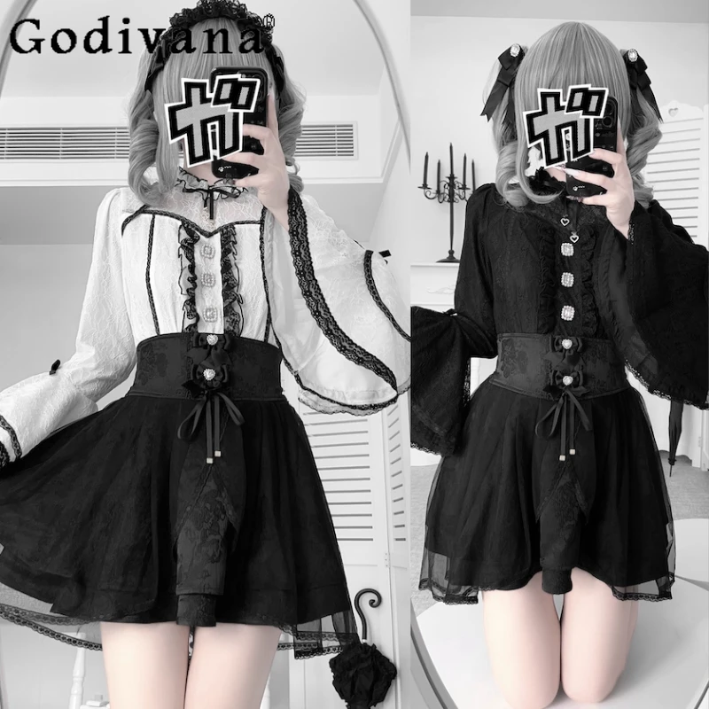 

Subculture Gothic Lolita Long Ji Sleeve Shirt and Skirt 2-Piece Set 2025 Autumn Girls Sweet Lo Shirt and Skirt Womens Outfits