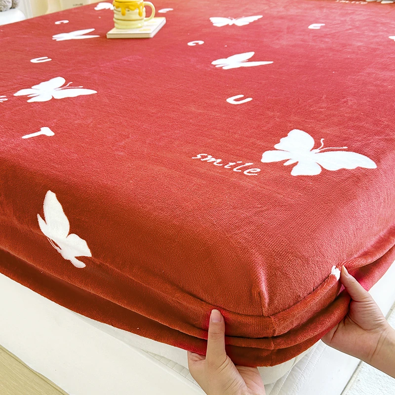 

Thicken Velvet Fitted Sheet Warm Bedsheet for Winter Soft Bed Cover Home Skin-friendly Bed Linen drap de lit (No Pillowcase)