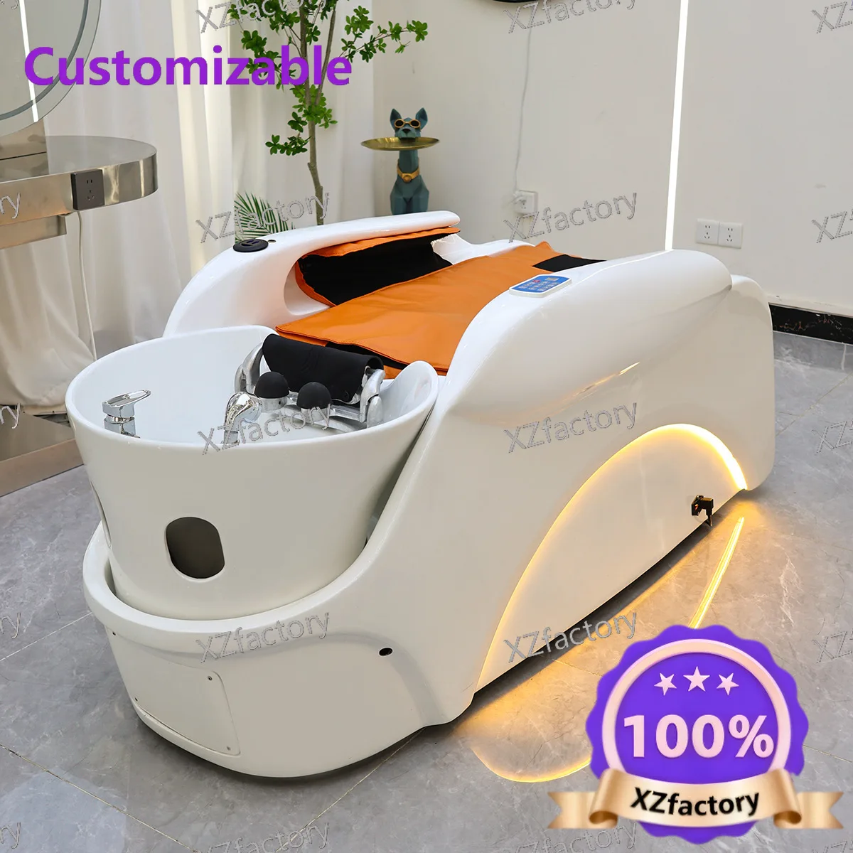 Automatic intelligent electric massage head therapy shampoo bed barbershop hairdressing salon special flush water circulation