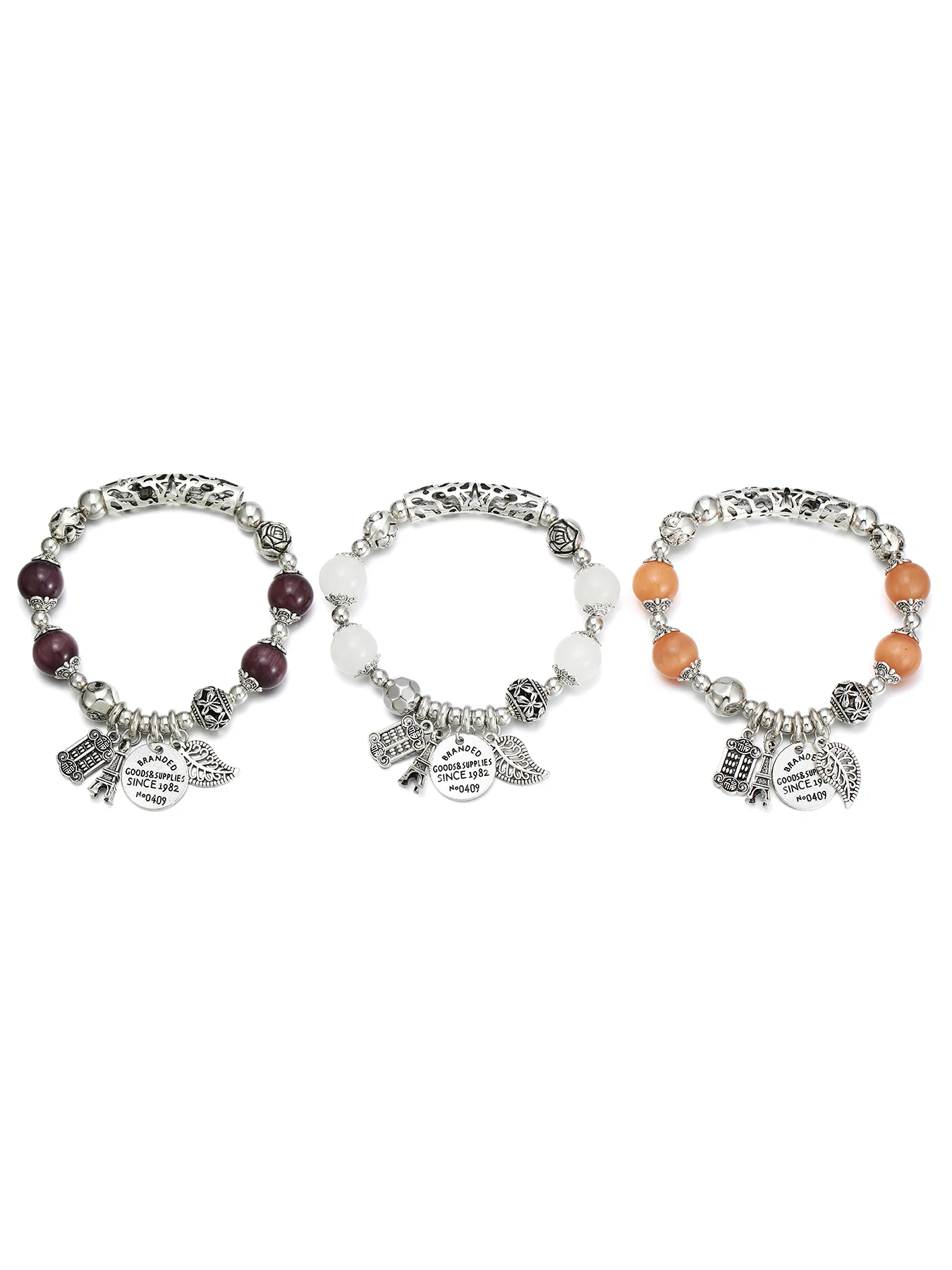 3 Pcs of Pop Crystal Couple Fashion Retro National Wind Leaf Crown Bracelets