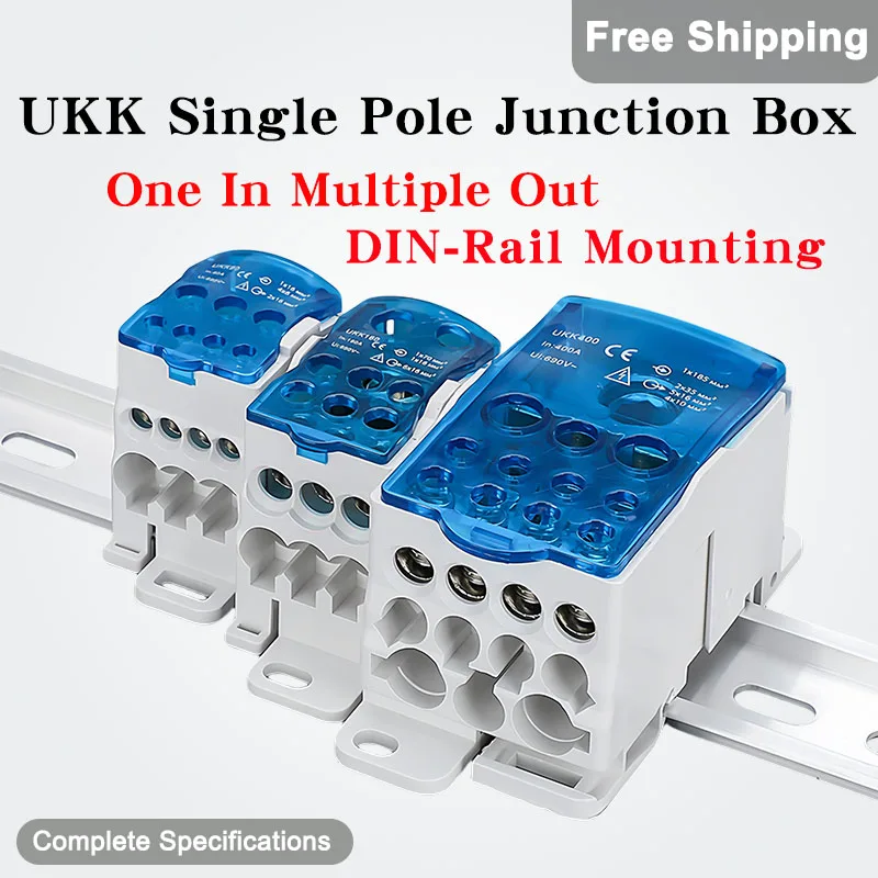 

1/5PCS UKK Single Pole Junction Box 80A/125A/160A/250A/400A DIN-Rail Mounting One In Multiple Out Power Wire Connector Joint