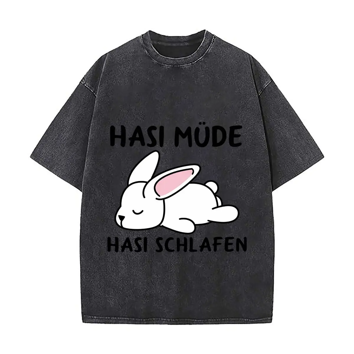 Hasi Mude Hasi Schlafen Sleeping Bunny Rabbit Washed Distressed Loose Streetwear Tops for City Walks