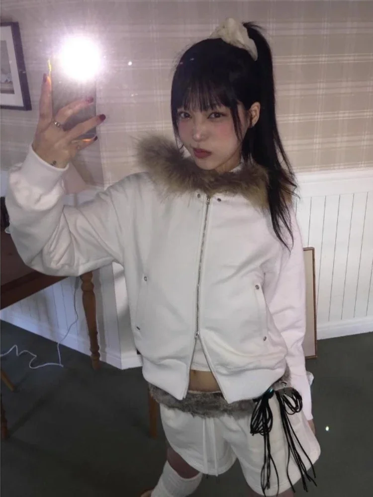 2024 New Loose Hoodie Coat Women Y2k Long Sleeve Double Zipper Jacket Female Korean Fashion Vintage Slim Fit Jackets Coat 2024