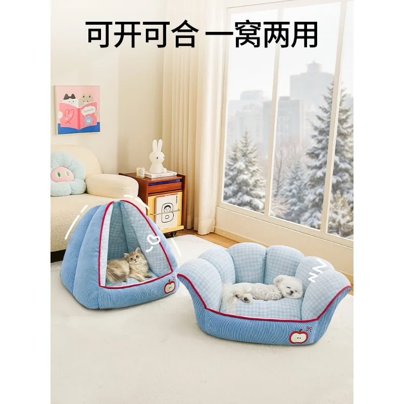 Cat nest winter warmth semi-closed sense of security pet sofa kitten sleeping mat puppy bed for all seasons