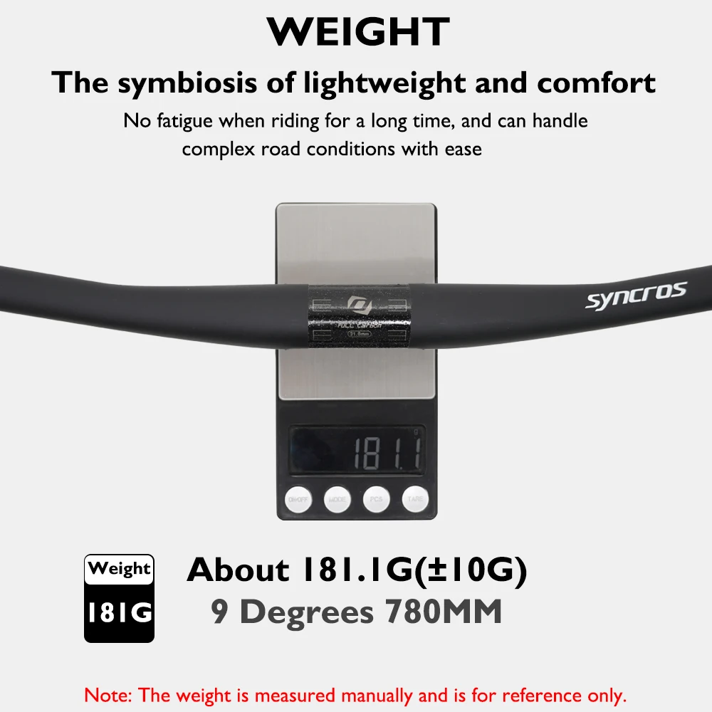 SYNCROS 9° Carbon Fiber Handlebar 0° Lean Back 9° Sweep 31.8mm Clamp 5N·m 181G 640-780mm 22MM Grip Matte 3 Logos Custom Style