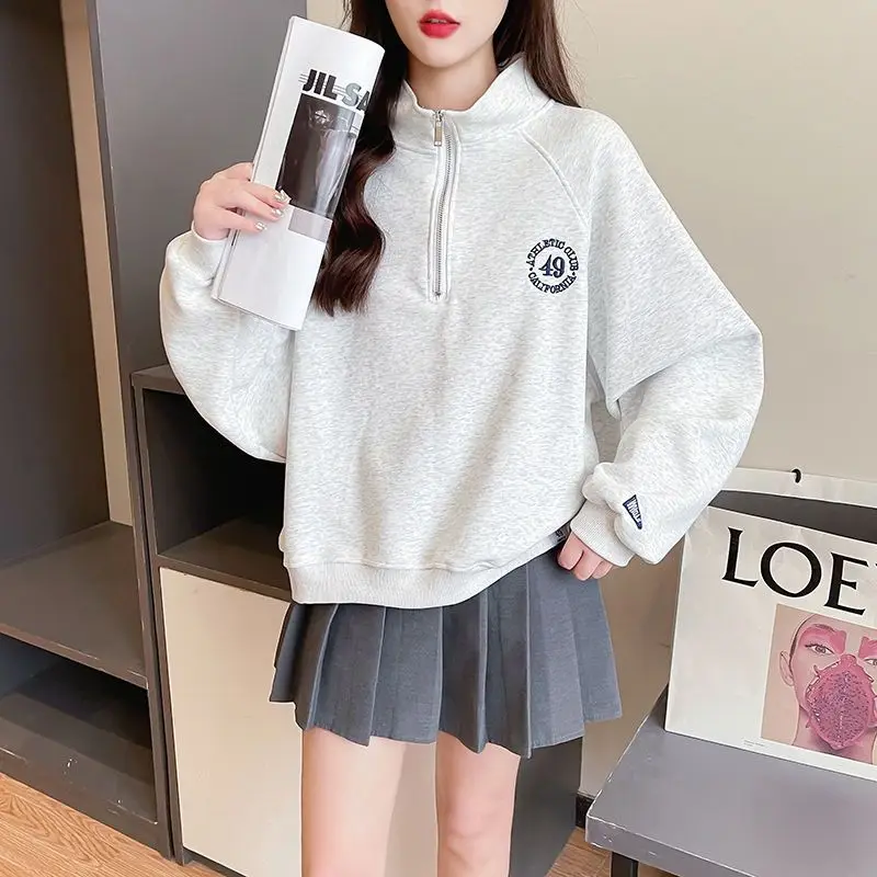 

High-End Heavyweight Embroidered Fleece Lined Zipper Hoodie Women's Jacket Loose Fit Long Sleeve Thickened Sweatshirt Korean ...