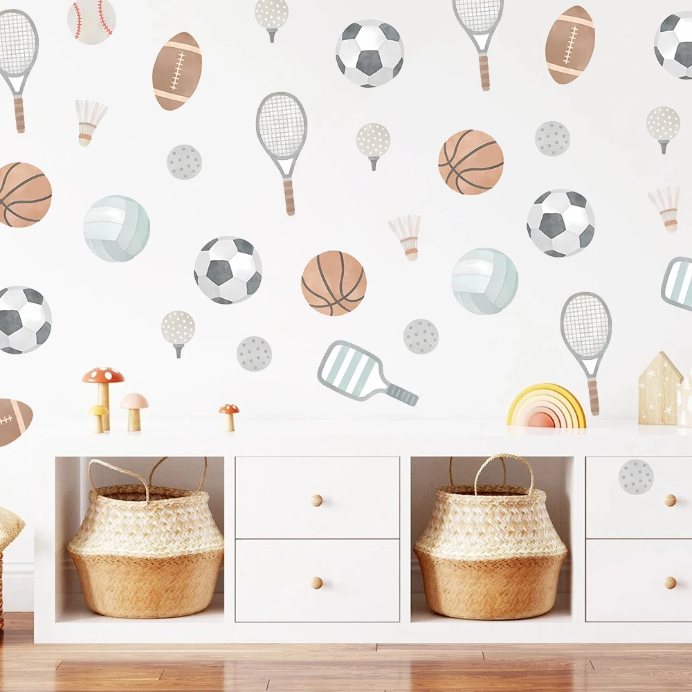Creative Cartoon Sports Balls Wall Stickers, Removable Soccer Basketball Football Tennis Pattern Wall Decals for Boys Bedroom view 5