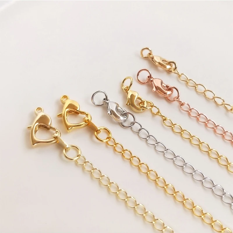 Gold Plated Brass Extension Chain Extender With Heart Lobster Clasp Necklace Extender Chain High Quality Jewelry Findings