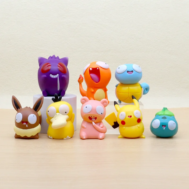 8pcs/set Pokemon Silly Kawaii Big Eye Pikachu Charmander Bulbasaur Funny Action Figure Dolls Toy Christmas Gift for Children